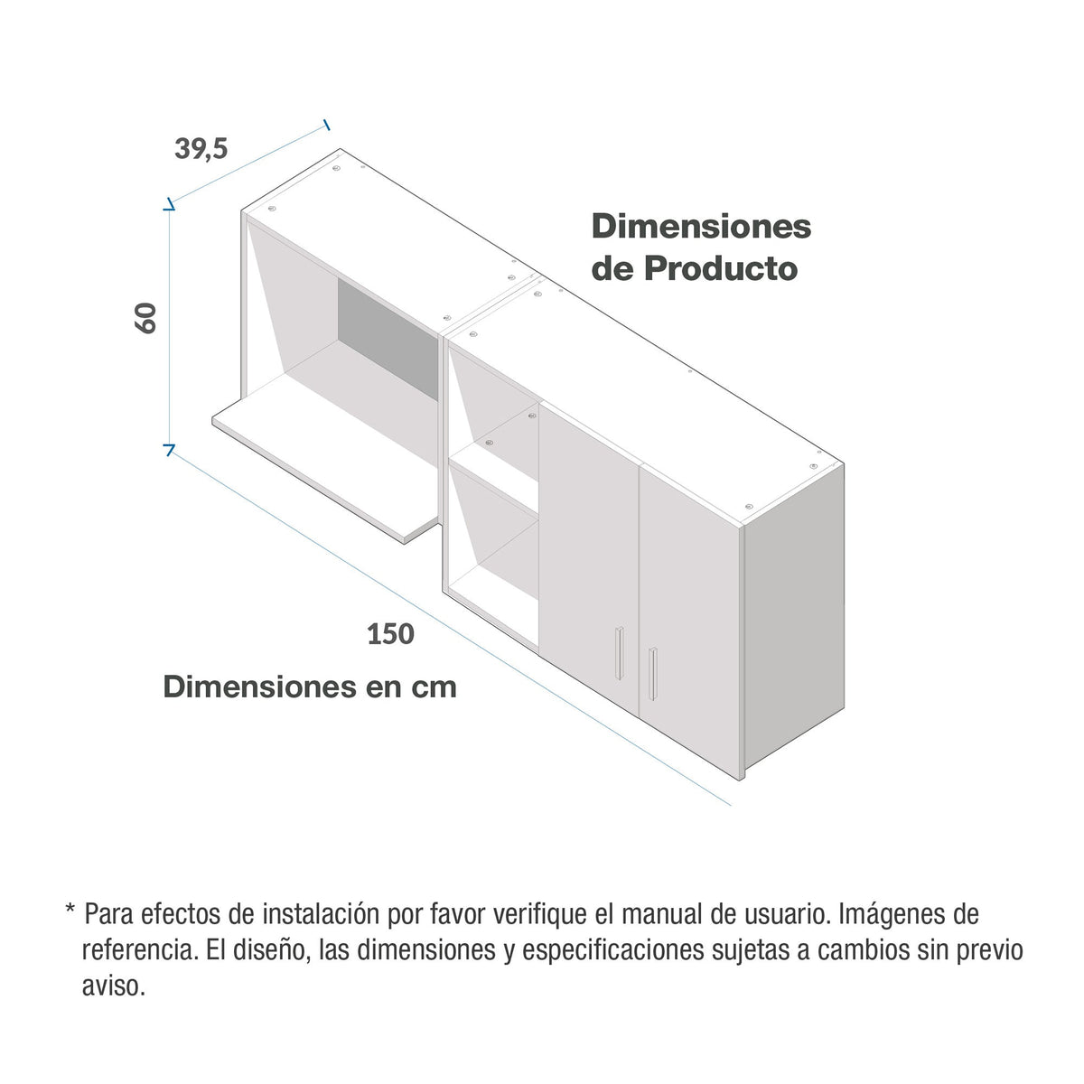 Mueble Superior de Cocina Challenger Nola 150x60cm con Espacio para Extractor y con Espacio para Microondas