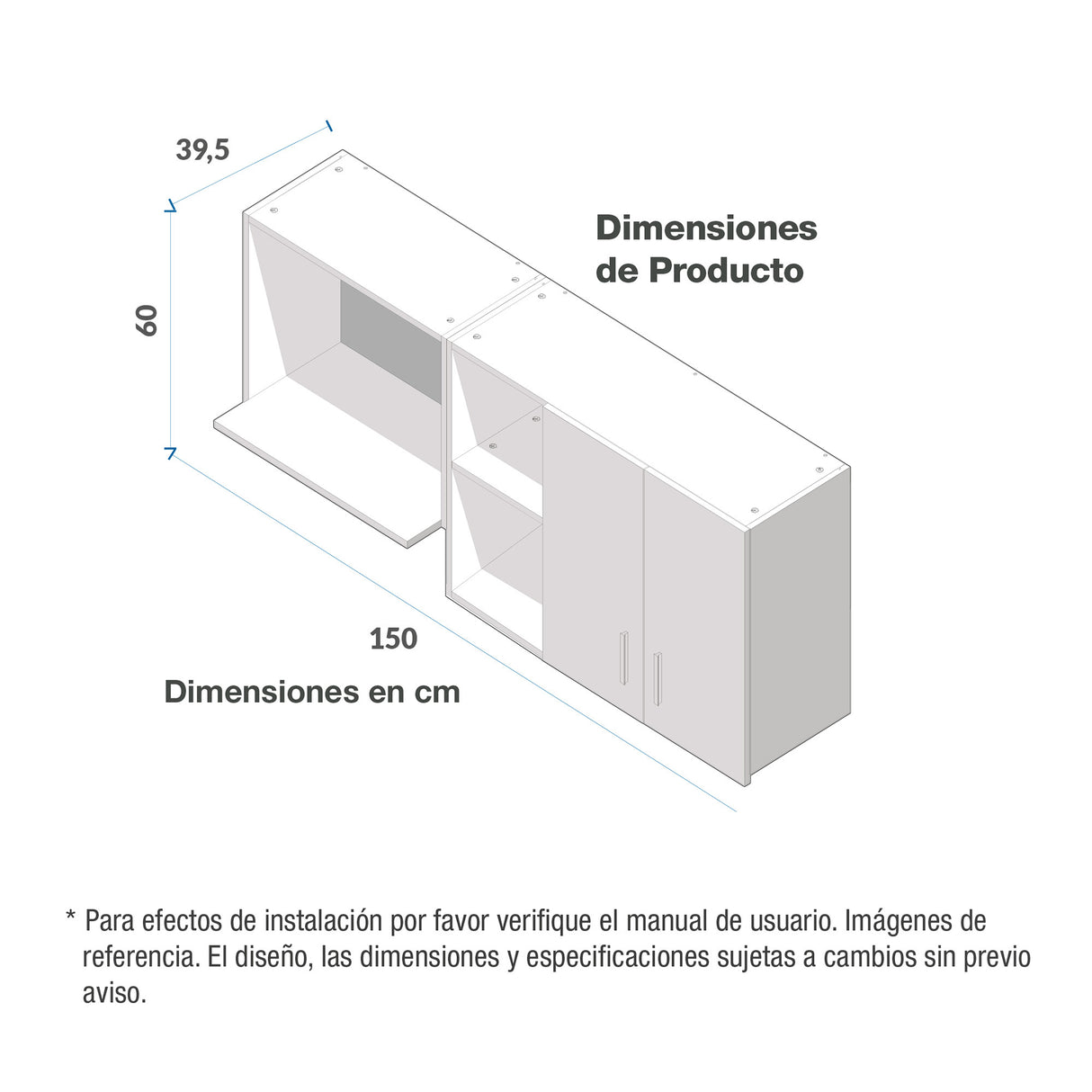 Mueble Superior de Cocina Challenger Nola 150x60cm con Espacio para Extractor y con Espacio para Microondas - MUEBLES SUPERIORES DE COCINA | Bylmo