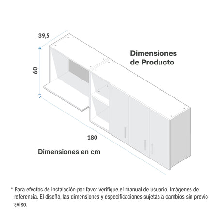 Mueble Superior de Cocina Challenger Nola 180x60cm con Espacio para Extractor y con Espacio para Microondas - MUEBLES SUPERIORES DE COCINA | Bylmo