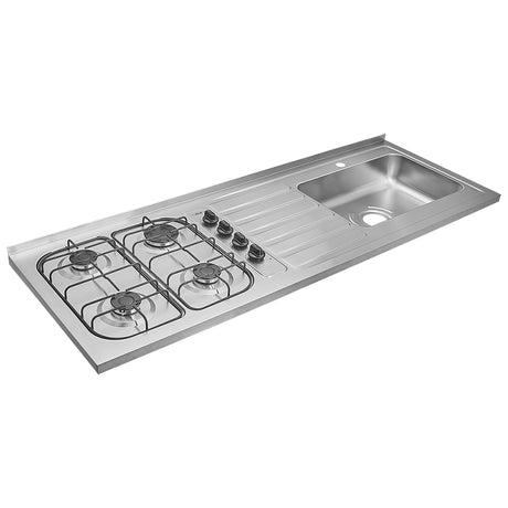 Mesón de Cocina Haceb Acero 155.5x60cm Con Pozuelo Lado Derecho y Estufa - MESONES DE COCINA | Bylmo