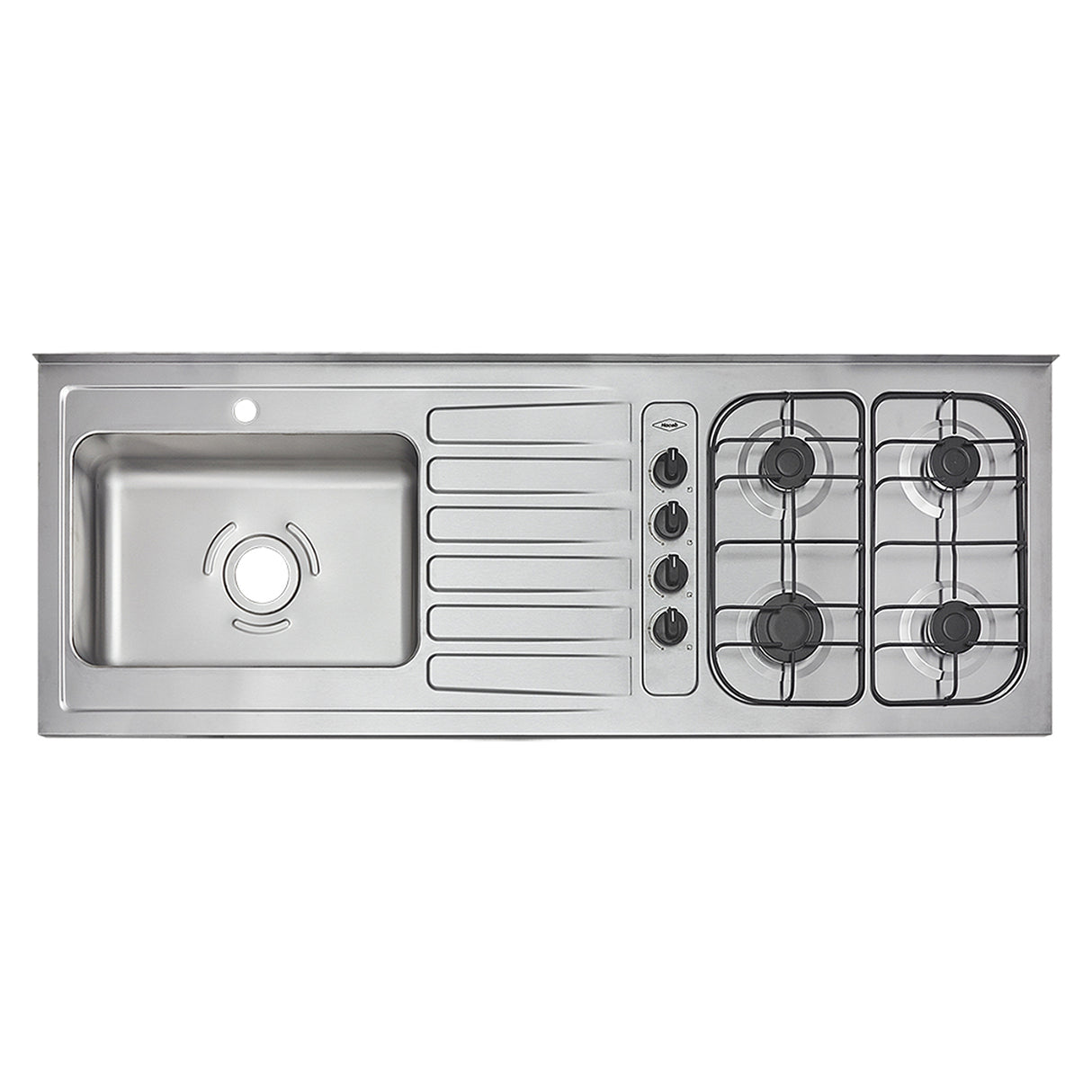 Mesón de Cocina Haceb Acero 155.5x60cm Con Pozuelo Lado Izquierdo y Estufa - MESONES DE COCINA | Bylmo