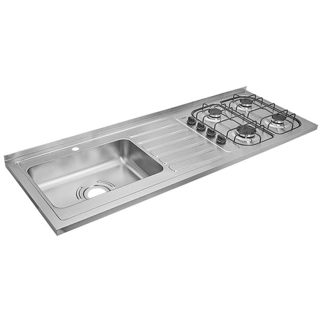 Mesón de Cocina Haceb Acero 155.5x60cm Con Pozuelo Lado Izquierdo y Estufa - MESONES DE COCINA | Bylmo