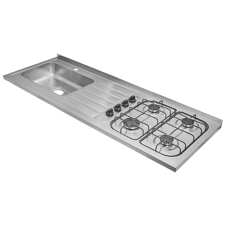 Mesón de Cocina Haceb Acero 155.5x60cm Con Pozuelo Lado Izquierdo y Estufa - MESONES DE COCINA | Bylmo