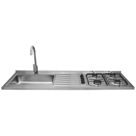 Mesón de Cocina Haceb Acero 155.5x60cm Con Pozuelo Lado Izquierdo y Estufa - MESONES DE COCINA | Bylmo