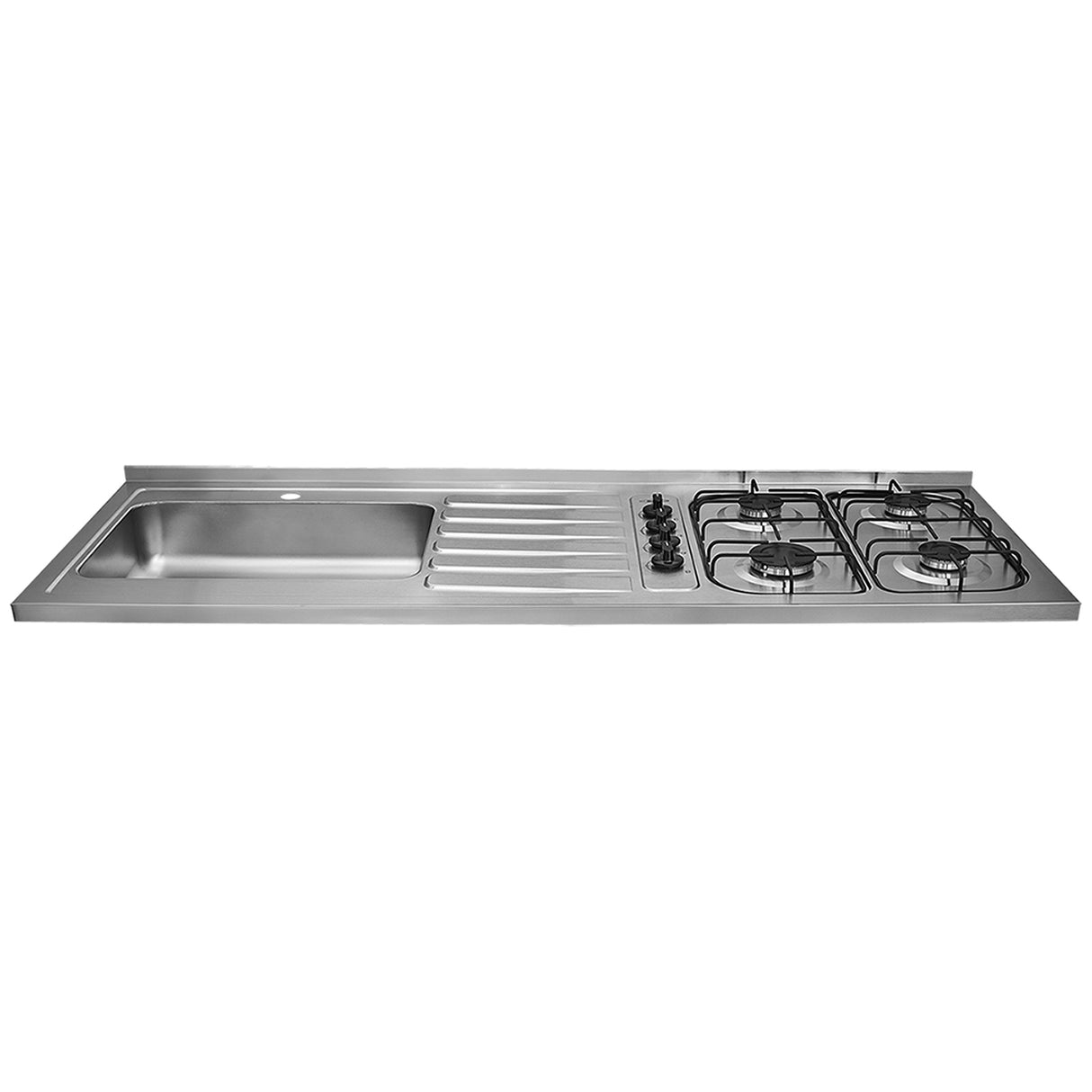 Mesón de Cocina Haceb Acero 155.5x60cm Con Pozuelo Lado Izquierdo y Estufa - MESONES DE COCINA | Bylmo
