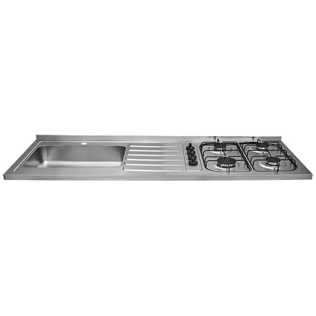Mesón de Cocina Haceb Acero 155.5x60cm Con Pozuelo Lado Izquierdo y Estufa - MESONES DE COCINA | Bylmo
