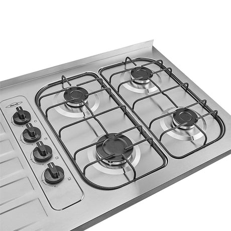 Mesón de Cocina Haceb Acero 155.5x60cm Con Pozuelo Lado Izquierdo y Estufa - MESONES DE COCINA | Bylmo