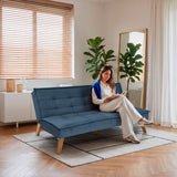 Sofá Cama Morrison Azul y Matiz Caoba 174x80cm de Tres Puestos Reclinable sin Apoya Brazos - SOFAS Y POLTRONAS | Bylmo