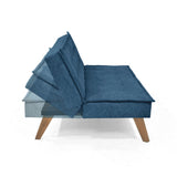 Sofá Cama Morrison Azul y Matiz Caoba 174x80cm de Tres Puestos Reclinable sin Apoya Brazos - SOFAS Y POLTRONAS | Bylmo