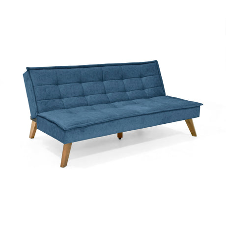 Sofá Cama Morrison Azul y Matiz Caoba 174x80cm de Tres Puestos Reclinable sin Apoya Brazos - SOFAS Y POLTRONAS | Bylmo