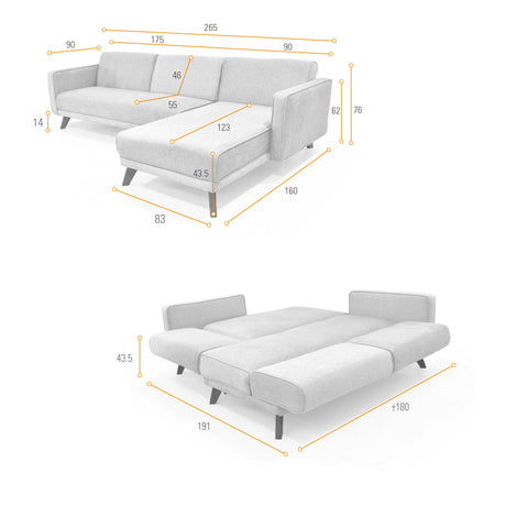 Sofá Cama en L Izquierda Chelsea Gris y Matiz Caoba 175x76cm de Dos Puestos Reclinable con Apoya Brazos - SOFAS Y POLTRONAS | Bylmo