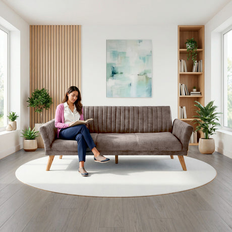 Sofá Cama Pensilvania Taupe y Matiz Caoba 205x87cm de Tres Puestos Reclinable con Apoya Brazos - SOFAS Y POLTRONAS | Bylmo