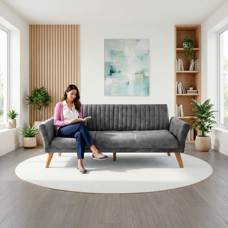 Sofá Cama Pensilvania Gris y Matiz Caoba 205x87cm de Tres Puestos Reclinable con Apoya Brazos - SOFAS Y POLTRONAS | Bylmo