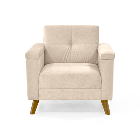 Sala Moretto Beige y Matiz Caoba 230x82cm de Tres Puestos Reclinable con Apoya Brazos - SOFAS Y POLTRONAS | Bylmo