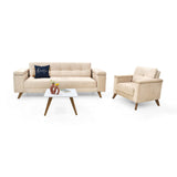 Sala Moretto Beige y Matiz Caoba 230x82cm de Tres Puestos Reclinable con Apoya Brazos - SOFAS Y POLTRONAS | Bylmo