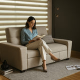 Sofá Cama Hamburgo Beige y Matiz Wengue 160x86cm de Dos Puestos Reclinable sin Apoya Brazos - SOFAS Y POLTRONAS | Bylmo