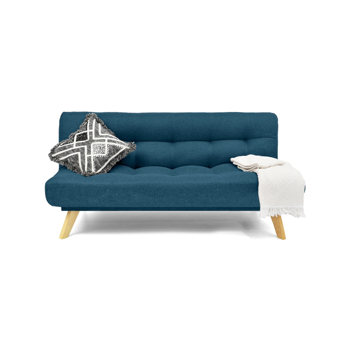 Sofá Cama Porto Azul y Matiz Natural 182x85cm de Tres Puestos Reclinable sin Apoya Brazos - SOFAS Y POLTRONAS | Bylmo