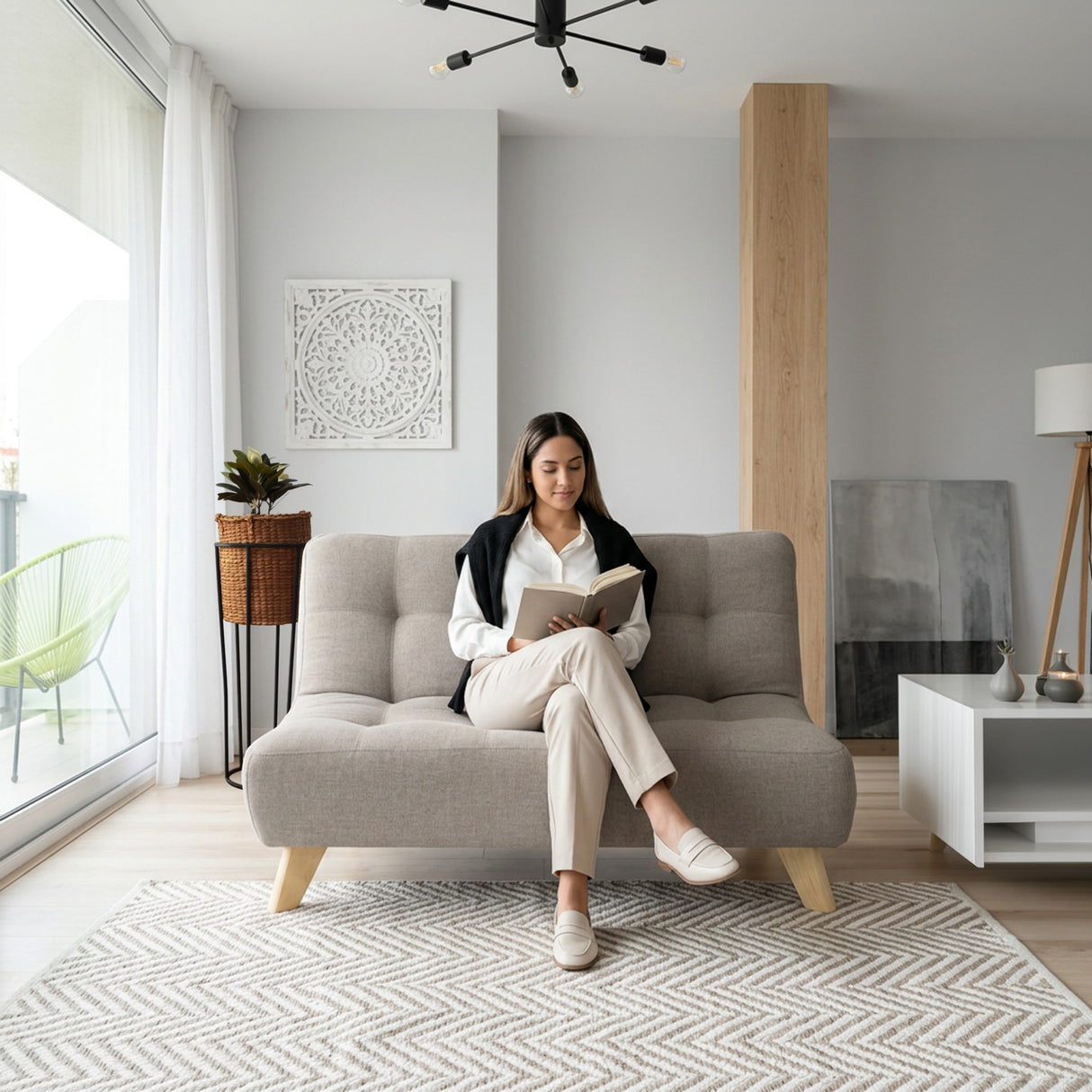 Sofá Navara Beige y Matiz Natural 121x82cm de Dos Puestos sin Apoya Brazos - SOFAS Y POLTRONAS | Bylmo