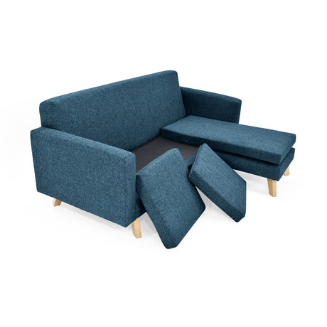 Sofá en L Burdeos Azul y Matiz Natural 192x82cm de Tres Puestos con Apoya Brazos - SOFAS Y POLTRONAS | Bylmo
