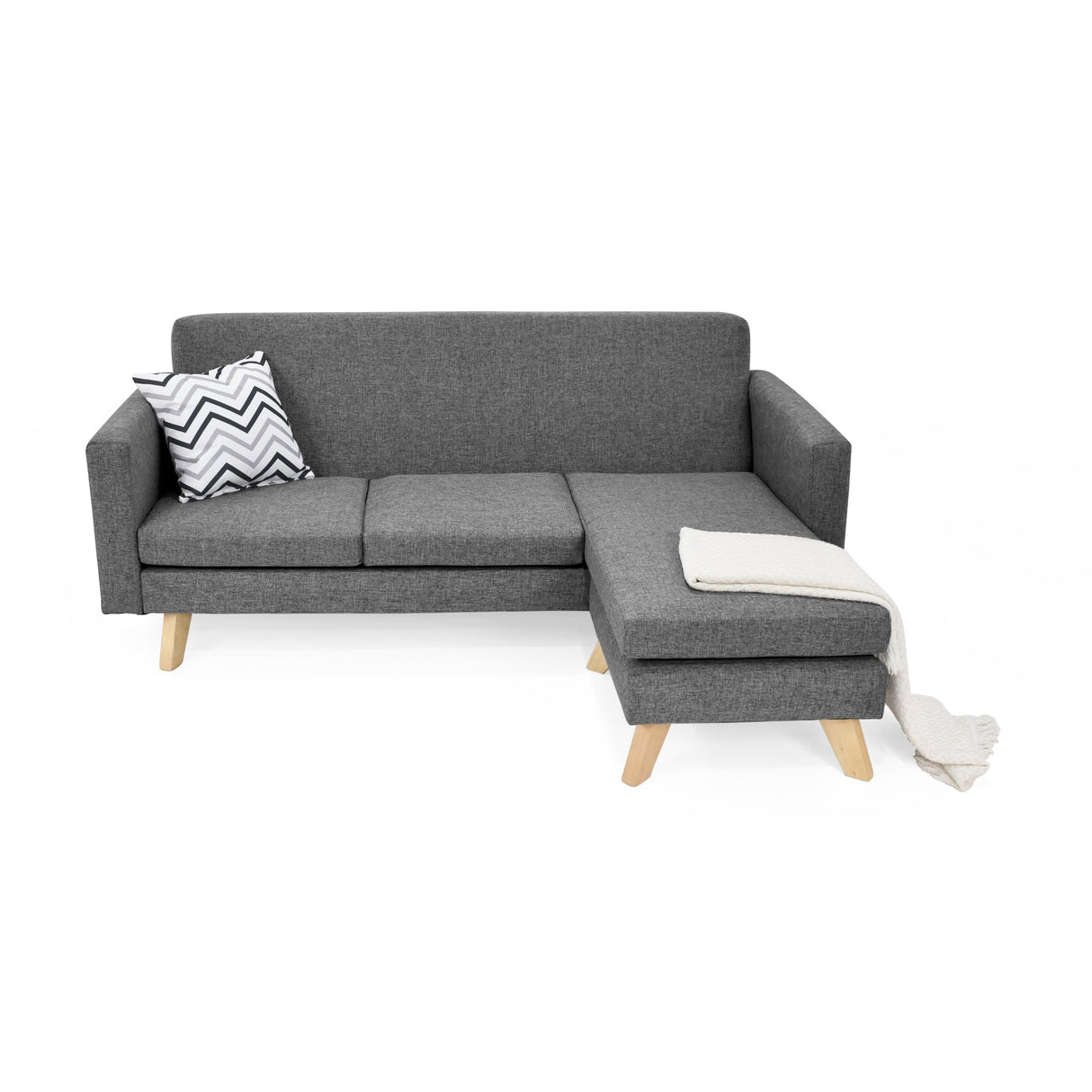 Sofá en L Burdeos Gris y Matiz Natural 192x82cm de Tres Puestos con Apoya Brazos - SOFAS Y POLTRONAS | Bylmo