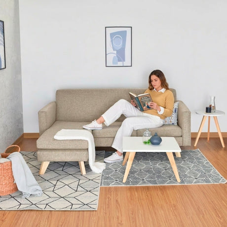 Sala Burdeos Beige y Matiz Natural 192x82cm de Tres Puestos con Apoya Brazos - SOFAS Y POLTRONAS | Bylmo