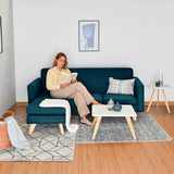 Sala Burdeos Azul y Matiz Natural 192x82cm de Tres Puestos con Apoya Brazos - SOFAS Y POLTRONAS | Bylmo