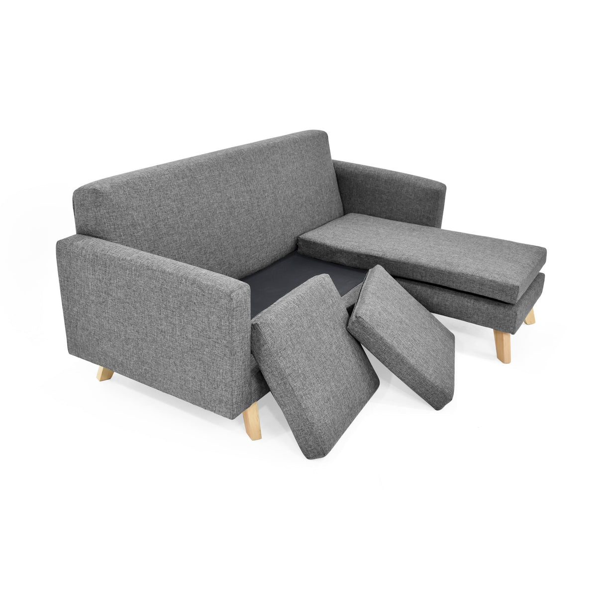 Sala Burdeos Gris y Matiz Natural 192x82cm de Tres Puestos con Apoya Brazos - SOFAS Y POLTRONAS | Bylmo