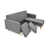 Sala Burdeos Gris y Matiz Natural 192x82cm de Tres Puestos con Apoya Brazos - SOFAS Y POLTRONAS | Bylmo