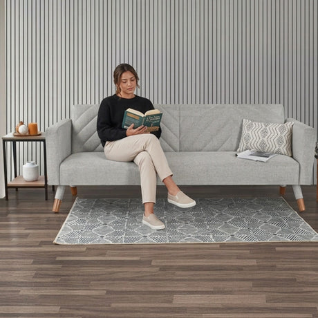 Sofá Cama Artemisa Plata y Matiz Natural 196x78cm de Tres Puestos Reclinable con Apoya Brazos - SOFAS Y POLTRONAS | Bylmo