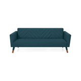 Sofá Cama Artemisa Azul y Matiz Natural 196x78cm de Tres Puestos Reclinable con Apoya Brazos - SOFAS Y POLTRONAS | Bylmo