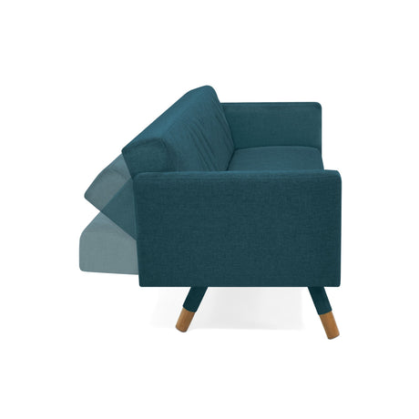 Sofá Cama Artemisa Azul y Matiz Natural 196x78cm de Tres Puestos Reclinable con Apoya Brazos - SOFAS Y POLTRONAS | Bylmo