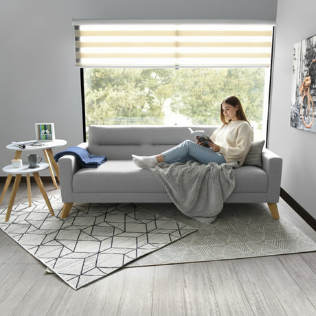 Sofá Cama Sion Plata y Matiz Natural 206x82cm de Tres Puestos Reclinable con Apoya Brazos - SOFAS Y POLTRONAS | Bylmo