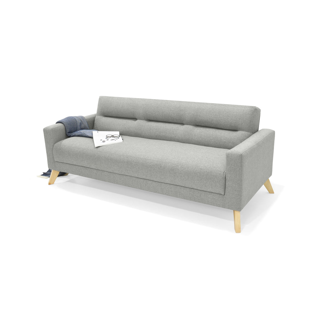 Sofá Cama Sion Plata y Matiz Natural 206x82cm de Tres Puestos Reclinable con Apoya Brazos - SOFAS Y POLTRONAS | Bylmo