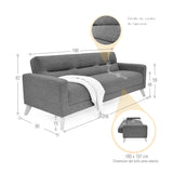 Sofá Cama Sion Gris y Matiz Natural 206x82cm de Tres Puestos Reclinable con Apoya Brazos - SOFAS Y POLTRONAS | Bylmo