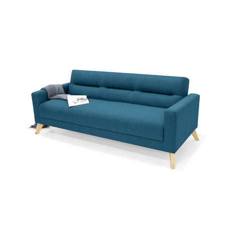 Sofá Cama Sion Azul y Matiz Natural 206x82cm de Tres Puestos Reclinable con Apoya Brazos - SOFAS Y POLTRONAS | Bylmo