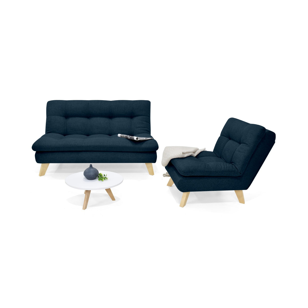 Combo Sala y Comedor Toulouse Azul y Matiz Natural 140x80cm de Dos Puestos sin Apoya Brazos con Cuatro Sillas - SOFAS Y POLTRONAS | Bylmo