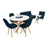 Combo Sala y Comedor Toulouse Azul y Matiz Natural 140x80cm de Dos Puestos sin Apoya Brazos con Cuatro Sillas - SOFAS Y POLTRONAS | Bylmo