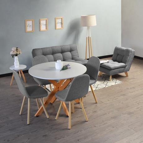 Combo Sala y Comedor Toulouse Gris y Matiz Natural 140x80cm de Dos Puestos sin Apoya Brazos y con 4 Sillas de Comedor - SOFAS Y POLTRONAS | Bylmo
