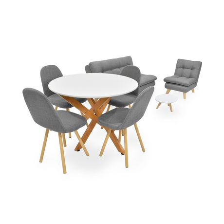 Combo Sala y Comedor Toulouse Gris y Matiz Natural 140x80cm de Dos Puestos sin Apoya Brazos y con 4 Sillas de Comedor - SOFAS Y POLTRONAS | Bylmo