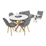 Combo Sala y Comedor Toulouse Gris y Matiz Natural 140x80cm de Dos Puestos sin Apoya Brazos y con 4 Sillas de Comedor - SOFAS Y POLTRONAS | Bylmo