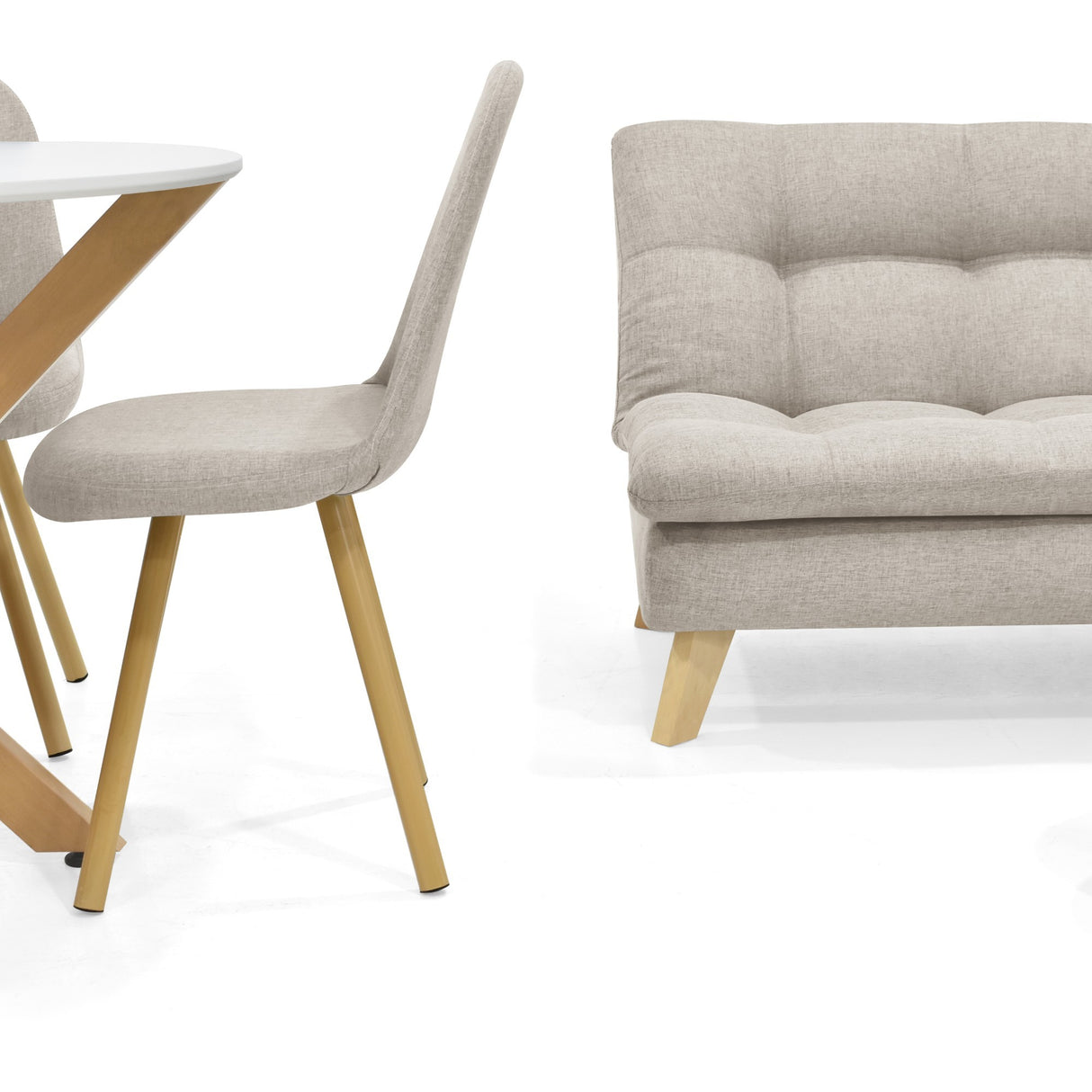 Combo Sala y Comedor Toulouse Beige y Matiz Natural 140x80cm de Dos Puestos sin Apoya Brazos y con Cuatro Sillas - SOFAS Y POLTRONAS | Bylmo