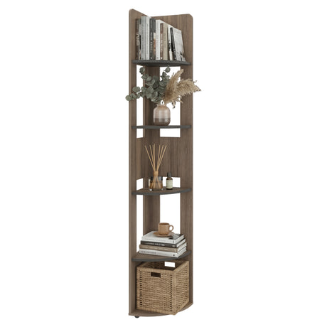 Estantería Home E7 Avellana 30x180.6cm Triangular con Cinco Compartimientos y con Cuatro Entrepaños - BIBLIOTECAS Y ESTANTERIAS | Bylmo