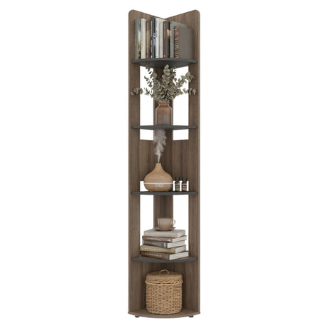 Estantería Home E7 Avellana 30x180.6cm Triangular con Cinco Compartimientos y con Cuatro Entrepaños - BIBLIOTECAS Y ESTANTERIAS | Bylmo