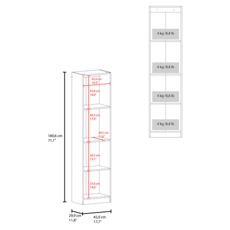 Estantería Home E2 Avellana 45x180.6cm Rectangular con Cuatro Compartimientos y con Tres Entrepaños - BIBLIOTECAS Y ESTANTERIAS | Bylmo