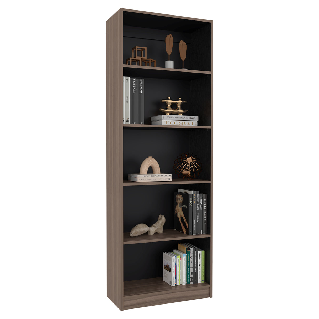 Estantería Home E3 Avellana 62.8x180.6cm Rectangular con Cinco Compartimientos y con Cuatro Entrepaños - BIBLIOTECAS Y ESTANTERIAS | Bylmo