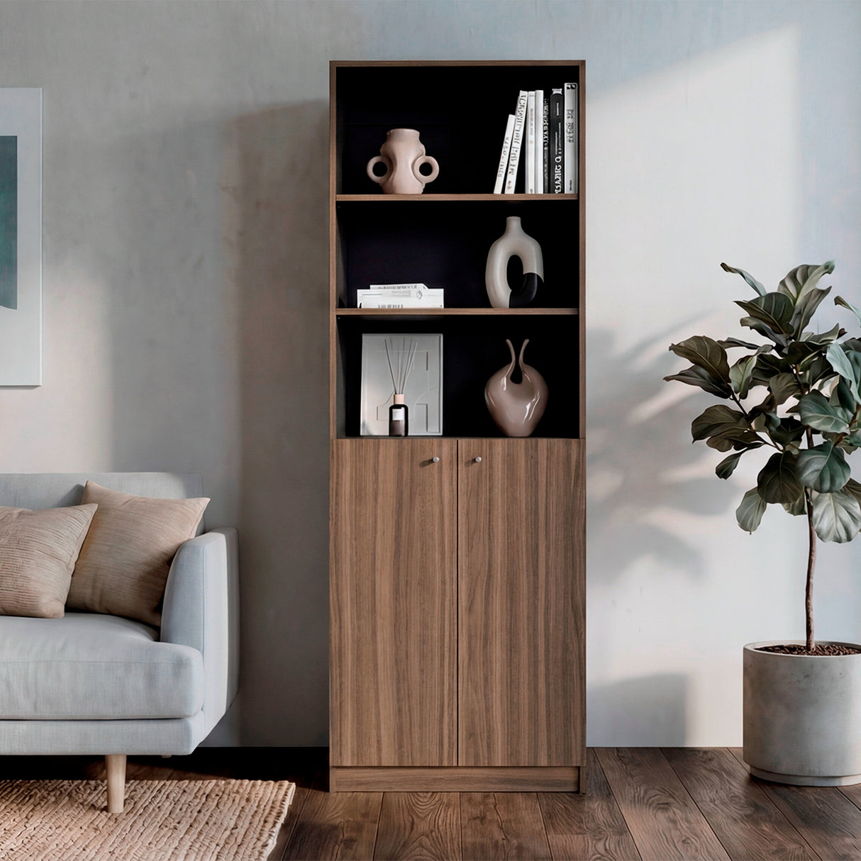 Estantería Home E4 Avellana 62.8x180.6cm Rectangular con Tres Compartimientos y con Tres Entrepaños - BIBLIOTECAS Y ESTANTERIAS | Bylmo
