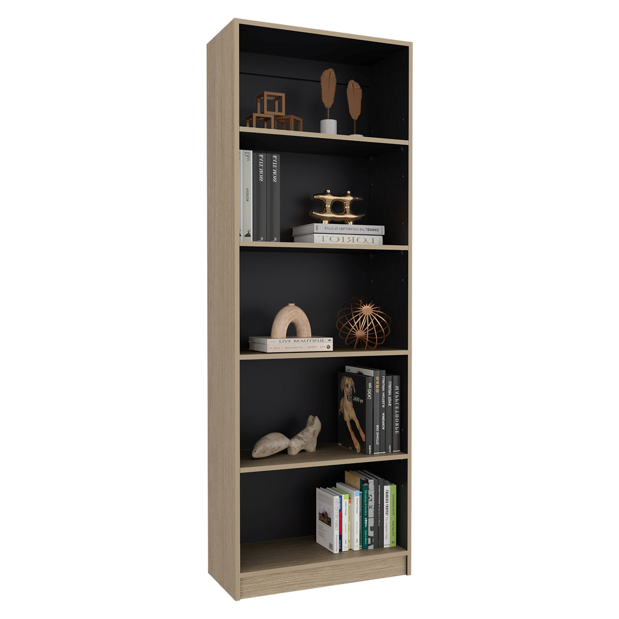 Estantería Home E3 Cartagena 62.8x180.6cm Rectangular con Cinco Compartimientos y con Cuatro Entrepaños - BIBLIOTECAS Y ESTANTERIAS | Bylmo
