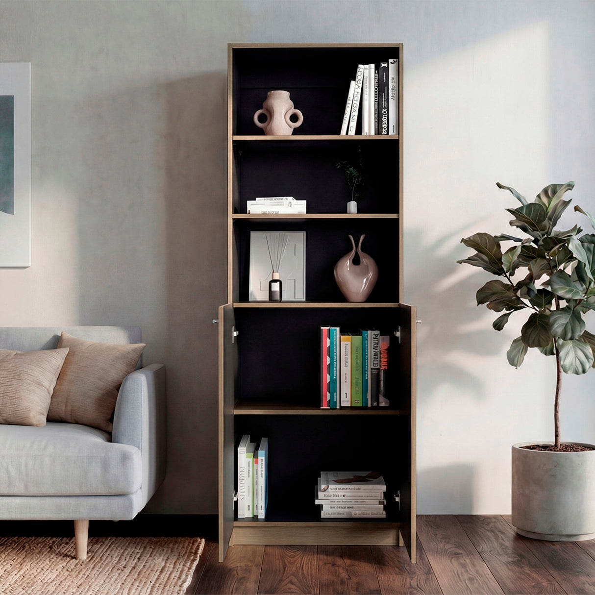 Estantería Home E4 Cartagena 62.8x180.6cm Rectangular con Tres Compartimientos y con Tres Entrepaños - BIBLIOTECAS Y ESTANTERIAS | Bylmo