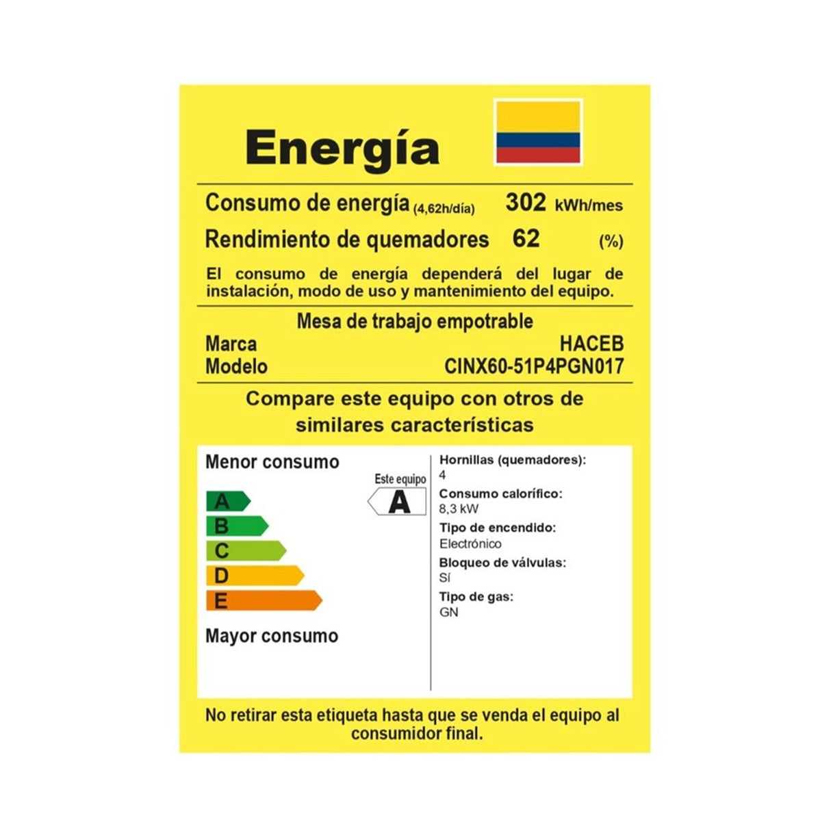 Estufa de empotrar Haceb Platina Acero 63x55cm para Gas Natural con Cuatro Quemadores - ESTUFAS DE EMPORTRAR Y CUBIERTAS | Bylmo