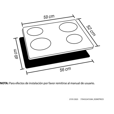 Estufa de empotrar Haceb Negro 68x62.5cm Vitroceramica Electrico con Cuatro Zonas de Cocción - ESTUFAS DE EMPORTRAR Y CUBIERTAS | Bylmo